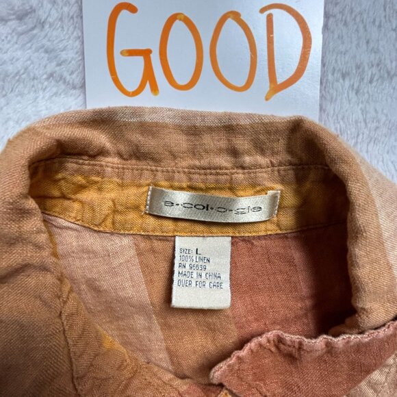 Ecologie e-col-o-gie Womens Striped Button Up Linen Shirt Large Roll-Tab Sleeve - Picture 3 of 7